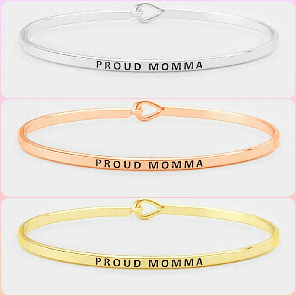Proud Mamma Thin Brass Metal Hook Bracelet Gift